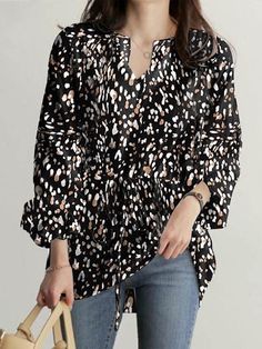 SkuCY-!129183Material70% Polyester StyleLoose , Plus Size , Long Sleeves FeatureDrawstring , Tied , Elasticity , Leopard NecklineV-neck OccasionCasual , Leisure Fashion SeasonsSpring , Autumn TypeBlouses&shirts Tops ColorWHITE,KHAKI,BLACKSizeS,M,L,XL,2XL,3XL,4XL,5XL Please consult the size chart we provide for this item's measurements to help you decide which size to buy.Please note: There may be 1-3cm differ due to manual measurement.CMINCHBustWaistShoulderSleeveTop LengthS104109535171M10911455 Leisure Fashion, Chic Blouses, Puff Long Sleeves, Printed Drawstring, Fashion Seasons, V Neck Blouse, Plus Size Blouses, Belleza Natural, Black Blouse