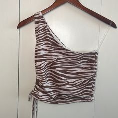 Moving Sale- Make An Offer Super Flattering One Shoulder Crop Tank With Side Detail Cut Out Never Worn Brown And White Zebra Print Zebra Print Summer Vacation Top, Summer Vacation Zebra Print Top, White Zebra Print Tops For Summer, Spring Zebra Print Tops For Beach, Spring Beach Zebra Print Tops, White Zebra, Moving Sale, Zebra Print, Crop Tank