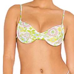 Frankie’s Bikinis “Maggie” Top In Secret Garden Nwt Underwire Adjustable Straps Clip In Back Luxe Fabric Beautiful Floral Trendy Green Floral Print Swimwear, Spring Underwire Swimwear With Padded Cups, Trendy Padded Swimwear For Summer, Trendy Padded Swimwear For Vacation, Yellow Swimwear With Padded Cups For Vacation, Summer Swimwear With Padded Cups, Spring Swimwear With Padded Cups, Yellow Padded Swimwear For Vacation, Padded Cups Swimwear For Spring Swimming