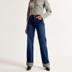 Our Classic Relaxed Jeans In A Dark Wash With A Cuffed Hem. This Fit Features A 10.5” High Rise, Is Fitted At The Waist And Hips, And Eases At The Thigh Into A Relaxed, Full-Length Leg Shape. This Jean Is Made From Our Vintage Stretch Fabric Which Features Both An Authentic Vintage Look And Contains Slight Built-In Stretch For Additional Comfort. Imported. Body:99% Cotton, 1% Elastane / Pocket Bag:70% Polyester, 30% Cotton To Avoid Color Transfer, Wash Before Wear, Turn Garment Inside Out Machin Jean Color, Abercrombie And Fitch Jeans, Relaxed Jeans, Pocket Bag, High Jeans, Vintage Look, Vintage Looks, Abercrombie Fitch, Stretch Fabric