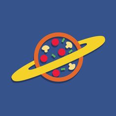 a yellow object with red and blue dots on it's center is surrounded by circles