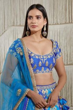 Shop for Shyam Narayan Prasad Blue Raw Silk Dori Embroidered Lehenga Set for Women Online at Aza Fashions Blouse Yoke, Raw Silk Lehenga, Blue Lehenga, Embroidered Lehenga, Casual Tunics, Silk Lehenga, Indian Ethnic Wear, Embroidery Details, Embroidered Silk