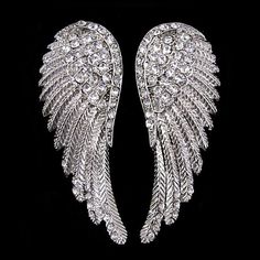 Huge Angel Wing 5.5Cm Long Use Austria Crystal White Gold-Plated Earrings Victoria Secret Wings, Religious Fashion, Rhinestone Designs Templates, Fine Pearl Jewelry, Wing Jewelry, Angel Earrings, White Studs, Angel Wing Earrings, Contemporary Earrings