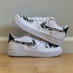 'The Charlie' Nike AF1 (Women) Toddler Shoe Size Chart, Cow Print Pattern, Black And White Cow Print, Nike Kids Shoes, Toddler Nike Shoes, White Cow Print, Black And White Cow, Shoe Size Chart Kids, Nike Air Force One