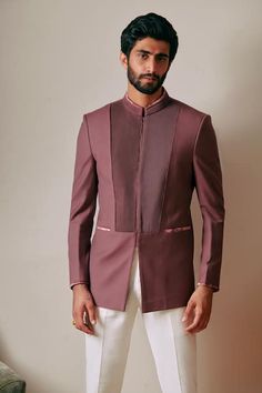 Buy Wine 100% Perennial Wool Plain Jashn Pintuck Bandhgala For Men by Philocaly Online at Aza Fashions. Jodhpuri Coat Pant, Bandhgala For Men, Wedding Matching Outfits, Wedding Kurta, Wedding Kurta For Men, Traditional Jacket, Sherwani For Men, Wedding Outfit Men, Mens Attire