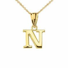 Solid 14k Gold Small Mini Initial Letter N Pendant Necklace Metal Type: 14k Solid Yellow Gold (Also Available In 10k Solid Gold) Metal Color: Yellow Gold. (Also Available In White Gold And Rose Gold) Pendant W/Chain Weight: 1.4 - 1.6 Grams (Vary From Chain) Height Including Bail: 0.60 In (15.79 Mm) Width: 4.80 Mm - 11.32 Mm Chain Available In 16", 18", 20", 22" Letter E Is For Size Demonstration Only. Available In Another Listings In Any Letter A-Z Gold Polished 14k Gold Initial Necklace, Classic Gold Initial Necklace For Formal Occasions, Yellow Gold Initial Necklace With Polished Finish, Classic Yellow Gold Initial Necklace For Anniversary, Classic Yellow Gold Initial Necklace, 14k Yellow Gold Polished Initial Necklace, Anniversary Yellow Gold Initial Necklace With Polished Finish, Formal Gold Initial Necklace In Fine Jewelry Style, Classic Yellow Gold Initial Necklace For Formal Occasions