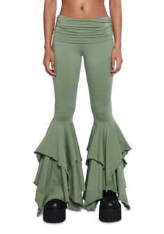 Current Mood Wide Leg Flared Pants Fairycore - Light Green Fairycore Pants Outfit, Fairycore Outfit Pants, Fairycore Light, Earthy Clothes, Gardening Pants, Cottagecore Pants, Handkerchief Design, Faerie Clothes, Descendants Clothes