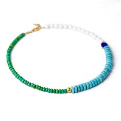 This necklace promises to ignite a sense of boldness and uniqueness within you, resonating with your inner power and evoking feelings of confidence and self-assurance. Embrace the unexpected allure of its design as it celebrates your individuality and empowers you to shine brightly in every moment. 19" Total Length + 1.5" Adjustable Extension Blue Turquoise 2mm x 10mm, From Tibet Green Turquoise 4mm x 6mm, From Tibet Lapis Lazuli 11mm x 15mm, Afghanitan Volcanic Beads 8mm, From Utah US 22K Gold Ceramic Beads Necklace, Almond Blossom, Green Turquoise, Ceramic Beads, 22k Gold, Baroque Pearls, Earring Necklace, Lapis Lazuli, Necklaces Bracelets