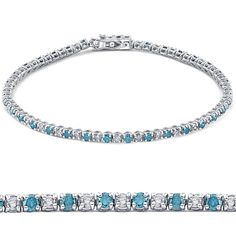 This women's bracelet features alternating blue and white genuine diamonds.  The blue diamonds are color enhanced.  All diamonds are set in solid 14k white gold, the bracelet features a double locking clasp. 2 CT total diamond weight. Blue Diamonds, Gold G, Diamond Bangles Bracelet, Diamond Tennis Bracelet, Jewelry Hand, White Gold Jewelry, Diamond Bangle, Pompeii, Tennis Bracelet Diamond