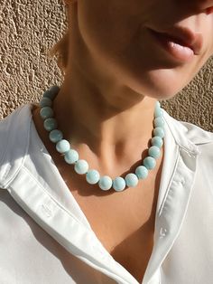 Amazonite Necklace Amazonite Gumball Beaded Necklace Celeste - Etsy Jordan Big Bead Jewelry, Handmade Necklaces Beads, Necklaces Beads, Light Blue Necklace, Healing Beads, Jewelry 2023, Blue Statement Necklace, Natural Pearl Necklace, Art Jewelry Design