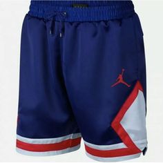 Nike Air Jordan Satin Diamond Shorts Model Ao2820-455 New With Tags Size Xxl N13 Blue Cotton Athletic Shorts, Blue Sporty Shorts With Pockets, Sporty Blue Shorts With Pockets, Casual Blue Athletic Shorts With Short Leg, Blue Casual Athletic Shorts, Casual Blue Athletic Shorts, Nike Blue Sporty Shorts, Blue Sports Shorts With Pockets, Blue Sports Shorts For Spring