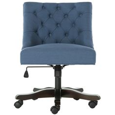 a blue office chair with wheels and casteors on it's backrests