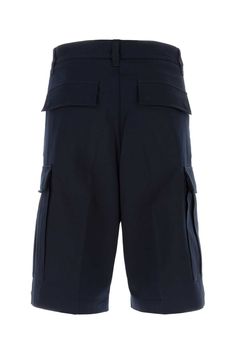 Midnight Blue Cotton Bermuda Shorts from Ami Alexandre Mattiussi Workwear Pants With Pockets And Short Inseam, Bermuda Workwear Bottoms With Pockets, Bermuda Workwear Pants With Pockets, Workwear Bottoms With Side Pockets And Short Inseam, Short Inseam Bottoms With Side Pockets For Work, Workwear Pants With Hip Pockets, Navy Workwear Shorts, Navy Bottoms With Pockets, Fitted Blue Shorts With Side Pockets