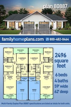 the floor plan for a house with four bedroom and two bathrooms, is shown in blue