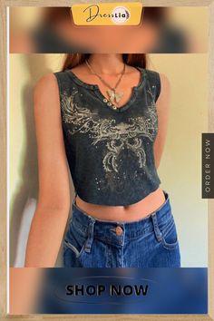 Vintage Grunge Fairy Core Crop Top Summer Slim Women Graphic T Shirts Clothes Knitted Vest Tee Goth Clothing Fairy Grunge Sleeveless Tops, Crop Top Summer, 2000s Clothes, Goth Clothing, Women Graphic, Grunge Fairy, Knitted Vest, Summer Crop Tops, Vintage Grunge