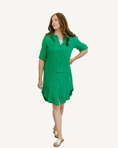 This dress is dress is so classy! It can be a dress, a tunic with leggings, or as a jacket Spring Button-up Shift Shirt Dress, Green Relaxed Fit Shirt Dress For Work, Knee-length Shirt Dress For Day Out, Spring Knee-length Shift Shirt Dress, Casual Green Mid-length Mini Dress, Casual Mid-length Green Mini Dress, Green Relaxed Fit Dress For Fall, Versatile Fitted Summer Dresses, Spring Button-up Tunic With Buttons