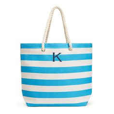 Extra Large Wide Stripe Cabana Tote - Sky Blue - The Knot Shop Striped Tote Bag, Holdall Bag, Leather Weekender Bag, Blue Tote Bag, Fabric Tote Bags, Fabric Tote, Blue Tote, Vegan Leather Bag, Personalized Tote Bags