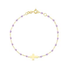 Cross Charm Classic Gigi Lilac bracelet, Yellow Gold, 6.7" Luxury Yellow Gold Rosary Bracelet Gift, Modern Yellow Gold Bracelets With Round Beads, Modern Yellow Gold Pearl Bracelet For Gift, Modern Yellow Gold Pearl Bracelet As Gift, Modern Yellow Gold Pearl Bracelet Gift, Modern Yellow Gold Pearl Bracelet, Luxury Gold Bracelet With Round Beads For Gift, Luxury Yellow Gold Beaded Bracelets As A Gift, Bracelet Rose Gold