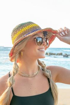 Our Rainbow Woven Straw Bucket Hat is perfect for the beach, pool, lake, garden, park and beyond!100% StrawCircumference: 21.75"Brim Length: 2.75"Stripe colors: Red, purple, yellow, green, blue Style: Bucket Hat Embellishment: Woven Straw Closure: None Material Composition: 100% Straw Style Bucket Hat, Straw Bucket Hat, Colorful Hat, Blue Style, Rainbow Stripes, Buy Dress, Color Khaki, Red Purple, Straw Hat