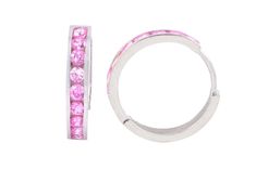 Pink CZ Huggie Earrings Sterling Silver Hinged Hoops Cubic Zirconia 17mm - Jewelryland.com Polish Silver, Huggie Earrings, October Birthstone, October Birth Stone, Cz Stone, Huggies Earrings, Pink Tourmaline, Sterling Earrings, Soft Pink