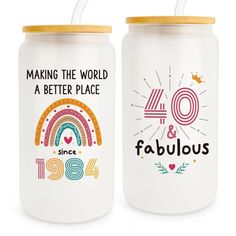 two white canisters with the words fabulous and fabulous printed on them, one has a