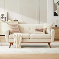 a living room scene with focus on the sofa