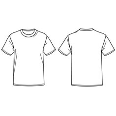 the front and back views of a t - shirt, which is drawn in black ink