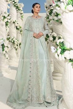 Bridal Dress Pakistani, Blue Bridal Dress, Nameera By Farooq, Pakistani Gown, Mehendi Dress, Henna Color, Pakistani Bridal Dress, Dress Pakistani, Green Lehenga