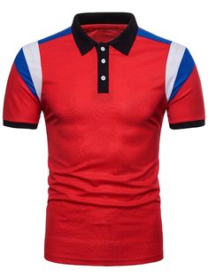 Slimming Short Sleeve Color Block Turndown Collar T-shirt - Lava Red - 3U71291423 - Men's Clothing, Men's Tops & T-Shirts, Men's Polo Shirts  #MensPoloShirts #Men's #Clothing # #Men's #Tops #& #TShirts # #Men's #Polo #Shirts Sporty Polo Collar T-shirt For Summer, Red Collared Sports Top, Short Sleeve Cotton Color Block Shirt, Short Sleeve Color Block Cotton Shirt, Spring Sports Cotton Polo Shirt, Spring Cotton Polo Shirt For Sports, Black Color Block Shirt For Summer, Red Collared Top For Summer, Black Summer Shirt With Color Block