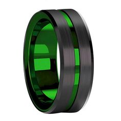 a black and green wedding ring with an oval design