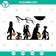 halloween scene with pumpkins and people in the yard svg file for cricut