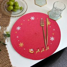 a place mat with a fork and knife on it