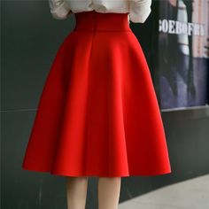 Pleated Skirts Knee Length, A Line Skirt Outfits, Short Flared Skirt, High Waisted Skirts, White Flares, Red Skirt, Elegant Skirt, Womens Cocktail Dresses, Red Skirts