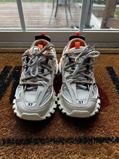 Slightly used BALENCIAGA White and Orange Track Sneakers Sz 7 Orange Balenciaga, Track Sneakers, White And Orange, Sneaker Head, Men's Sneakers, Balenciaga, Shoes Mens, Athletic Shoes, Shoe Accessories