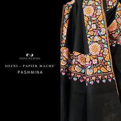 Black Pashmina Shawl With Embroidered Border, Elegant Black Pashmina Shawl With Embroidered Border, Embroidered Black Dupatta Shawl, Embroidered Black Shawl Dupatta, Elegant Black Shawl For Eid, Traditional Black Shawl With Floral Embroidery, Traditional Black Embroidered Shawl, Festive Black Pashmina Dupatta, Black Shawl With Intricate Embroidery In Traditional Drape