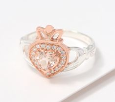 Remember your Irish roots in the most gorgeous way each time you wear this lovely claddagh ring. A heart-shaped morganite gemstone is joined by round, clear Diamonique simulated diamonds for a touch of sparkle. From JMH Jewellery. Diamond Claddagh Ring, Real Diamond Ring, Morganite Gemstone, Irish Roots, Claddagh Ring, Claddagh Rings, Ring Sale, Ring Rose Gold, Ring Size Guide