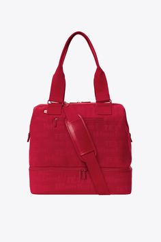 BÉIS x Lonely Ghost 'The Mini Weekender' in Text Me Red - Small Red Overnight Bag & Mini Weekender Bag Lonely Ghost, The Minimalists, Weekend Bags, Weekender Bags, Suitcase Handle, Pack Light, Large Gift Bags, Dopp Kit, Packing Light