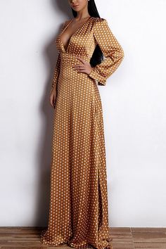 Zapaka Women Yellow Polka Dots Long Sleeves Bohemian Floor-length Casual Dress – ZAPAKA Fitted Long Sleeve Polka Dot Maxi Dress, Polka Dot Long Sleeve Maxi Dress For Summer, Summer Long Sleeve Maxi Dress In Polka Dot, Summer Long Sleeve Polka Dot Maxi Dress, Polka Dot Long Sleeve Maxi Dress For Fall, Bohemian V-neck Polka Dot Dress, Bohemia Pattern, A Line Long Dress, Polka Dot Maxi Dresses