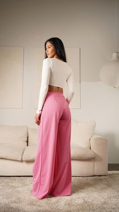 Make a statement in these pink asymmetrical high-waisted trouser pants. These modern-style dress pants feature an asymmetrical cut for a unique look. Crafted from high quality material, these pants are designed to offer both comfort and style. Elevate any outfit with these distinctive trousers. Fabric & fit: 96% POLYESTER 4% SPANDEX Model is wearing size Small. High Waisted Trouser Pants, Asymmetrical Cut, Pants Large, High Waisted Trousers, Trouser Pants, Style Dress, Dress Pants, Modern Style, Fashion Forward