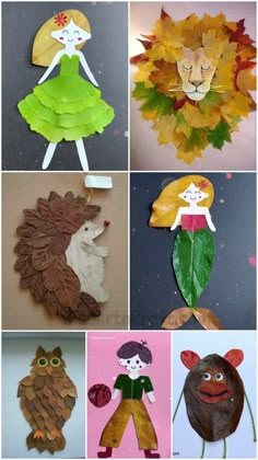 paper plate crafts for kids to make with leaves and other things in the shape of animals