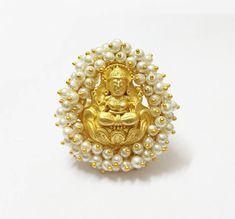 Lakshmi Wedding Ring,Beautiful Handmade Goddess Lakshmi Ring. Golden Ring. Pearls Ring. Size Adjustable. Metal - Brass. Made in India. Spiritual Wedding Rings For Festivals, Pearls Ring, Anklets Indian, Beads Ring, Handmade Anklets, Star Goddess, Bali Earrings, Ring Pearl, Chandbali Earrings