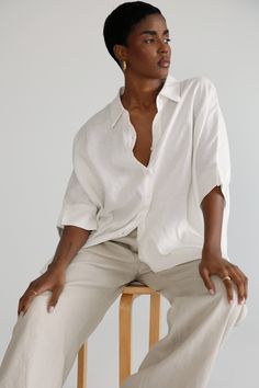 Crafted with 100% linen, this Oversized Shirt is the perfect piece to add to your collection of wardrobe staples. Made from a lightweight fabric, this piece ensures maximum comfort that is accentuated by the oversized fit. A perfect staple for your staycation or European summer vacation. Oversized Versatile Shirt For Day Out, Relaxed Linen Vacation Shirt, Modern Oversized Shirt For Summer, Modern Oversized Summer Shirt, Oversized Modern Summer Shirt, Effortless Linen Tops For Day Out, Classic Linen Shirt For Day Out, Modern Oversized Blouse For Summer, Modern Oversized Summer Blouse