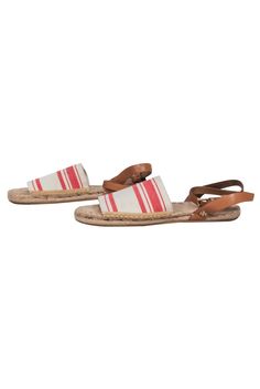 These luxe Tory Burch espadrille sandals are a vacation must-have! They will pair well with any sundress as you adventure around the streets of Greece. Rock your vacay in style with these comfy beauties! Size 8 Leather strap Gold-toned hardware Textile upper with striped pattern Toe to heel 10" Spring Open Toe Sandals For Picnic, Summer Slip-on Slingback Sandals For Vacation, Casual Spring Picnic Sandals, Casual Sandals For Spring Picnic, Casual Open Toe Sandals For Picnic, Summer Round Toe Sandals For Picnic, Casual Ankle Strap Espadrilles For Beach Season, Casual Closed Toe Slingback Sandals For Beach, Casual Ankle Strap Espadrilles For Vacation