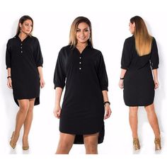 Gender: WomenBrand Name: Liva girlMaterial: PolyesterStyle: CasualSilhouette: AsymmetricalPattern Type: SolidSleeve Length(cm): ShortDecoration: ButtonDresses Length: Knee-LengthSleeve Style: REGULARWaistline: NaturalNeckline: Turn-down CollarSeas... Big Size Fashion, Big Size Dress, Plus Size Fall Fashion, Oversized Shirt Dress, Jumpsuit Elegant, Woman Dress, Long Dress Casual, Black Dresses Casual, Shirt Dresses