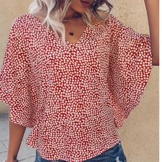 New Shein Red Polka Dot Blouse With Angel Sleeve Never Used. Pristine Condition. Light Weight. Medium On The Smaller Side. Fitted Bodice. Casual Red Printed Blouse, Chic Red Printed Blouse, Red Trendy Spring Blouse, Trendy Red Printed Top, Trendy Red Spring Blouse, Red Trendy Blouse For Spring, Trendy Printed Red Tops, Red Trendy Blouse For Vacation, Trendy Red Blouse For Vacation