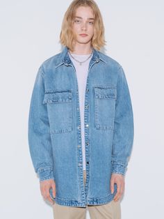 Editor's NotesCut from cotton, this denim trucker features casual mood with comfort silhouette. - Oversized fit- Dropped shoulder - Brushed texture- Snap button closure- Front chest pockets - Brand logo label on back Measurements(in.)1(S) / 2(M)- Shoulder: 24.8 / 25.59 in.- Chest: 27.55 / 28.34 in. - Sleeve length: 25.19 / 25.59 in.- Length: 28.34 / 28.74 in.*Model Info: Height 6' 1.2'' Composition & Care- 100% Cotton- Dry clean Designer- by V2 Relaxed Fit Denim Outerwear With Patch Pockets, Denim Outerwear With Patch Pockets And Relaxed Fit, Relaxed Fit Medium Wash Denim Jacket With Frayed Hem, Relaxed Fit Medium Wash Shacket With Pockets, Relaxed Fit Washed Blue Outerwear With Flap Pockets, Relaxed Fit Denim Blue Denim Jacket With Pockets, Oversized Casual Denim Jacket With Flap Pockets, Winter Denim Shacket In Medium Wash, Winter Medium Wash Denim Shacket