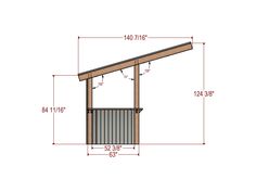 the side view of a shed with measurements for the top and bottom half of it