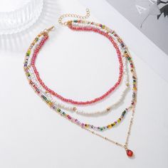 Women's Bead Clavicle Chain Matching Beaded Twin Necklaces – Getscrunched Bohemian Beaded Choker With Clavicle Chain, Bohemian Alloy Clavicle Chain Necklace, Multicolor Alloy Necklaces As Gifts, Multicolor Alloy Necklace As A Gift, Bohemian Alloy Chain Necklace, Pink Clavicle Chain Necklace In Alloy, Bohemian Alloy Necklace With Clavicle Chain, Multicolor Natural Stones Crystal Necklace, Trendy Beaded Dangle Necklaces