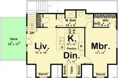 the floor plan for a two story house with an upstairs bedroom and living room area