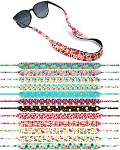 PRICES MAY VARY. Durable material: sunglasses straps are made of quality neoprene material, featuring with convenient and adjustable usage; Besides, this neoprene is soft, durable, waterproof and easy to clean, which can be suitable for active and adventurous customers who are engaged in various water activities Size details: the size of sunglass lanyard is 19.7 x 1 inch (L x W); The length of the strap is designed properly to ensure comfortable and convenient usage; When you are wearing glasses Adjustable Multicolor Sunglasses For Beach, Sunglasses Strap, Rimless Frames, Amazon Devices, Round Frames, Sunglass Holder, Wearing Glasses, Fruit Pattern, Water Activities